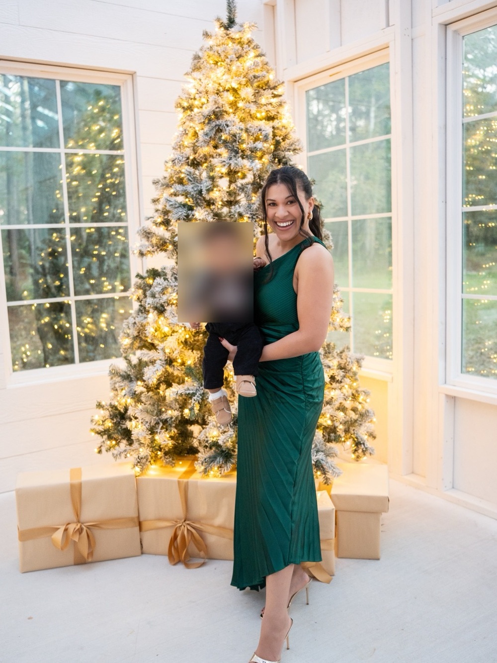 Fashion Nova Emerald Green One-Shoulder Pleated Gown